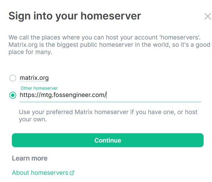 Using Element with our SelfHosted Matrix server